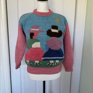 Ladies Vintage Hand Knit Wool Pullover Sweater